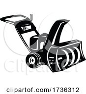 Poster, Art Print Of Snow Blower Or Snow Thrower Cartoon Retro Woodcut Black And White