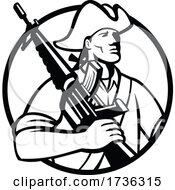 Poster, Art Print Of American Patriot Revolutionary Solder With Assault Rifle Mascot Black And White