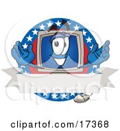 Desktop Computer Mascot Cartoon Character On A Blank Label With An American Theme by Mascot Junction