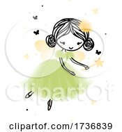 Cute Forest Fairy Flying In Pretty Dress Surrounded By Butterflies And Sparks