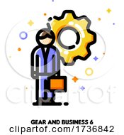 Poster, Art Print Of Icon Of Entrepreneur With Briefcase On A Background Of Gear For Technical Director Or Engineering Manager Concept