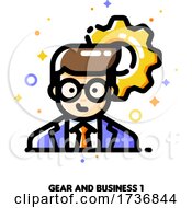 Poster, Art Print Of Icon Of Businessman On A Background Of Gear For Technology Industry Leader Or High Tech Strategy Director Concept