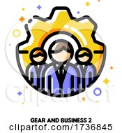 Poster, Art Print Of Icon Of Three Business Persons On A Background Of Gear For Technical Support Or Development Optimization Team Concept