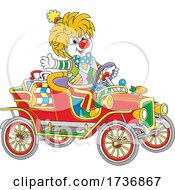 Poster, Art Print Of Clown Waving And Driving A Car