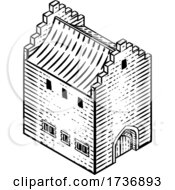Medieval Building Map Icon Vintage Illustration