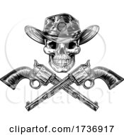 Poster, Art Print Of Skull Cowboy Sheriff With Crossed Pistols