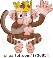 Poster, Art Print Of Monkey King Crown Cartoon Animal Waving Pointing