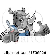 Poster, Art Print Of Rhino Electrician Handyman Holding Screwdriver