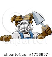 Poster, Art Print Of Bulldog Bricklayer Builder Holding Trowel Tool