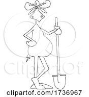 Moose Worker WIth A Shovel In Black And White