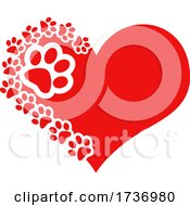 Poster, Art Print Of Red Heart With Dog Paw Prints
