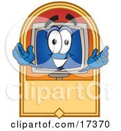 Poster, Art Print Of Desktop Computer Mascot Cartoon Character On A Blank Tan Label
