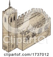 Medieval Building Map Icon Vintage Illustration by AtStockIllustration