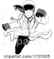 Poster, Art Print Of Doctor Woman Flying Super Hero Ppe Mask Silhouette