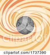 Poster, Art Print Of 3d Silver Disco Ball Over A 70s Themed Swirl