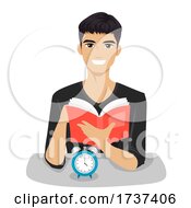 Poster, Art Print Of Teen Boy Speed Reading Test Clock Illustration