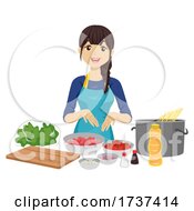 Poster, Art Print Of Teen Girl Cooking Ingredients Illustration