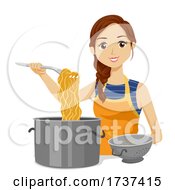 Poster, Art Print Of Teen Girl Cook Pasta Colander Illustration