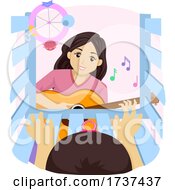 Poster, Art Print Of Teen Girl Playing Guitar Baby Crib Illustration