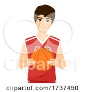 Poster, Art Print Of Teen Guy Hold Ball Basketball Illustration