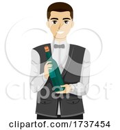 Poster, Art Print Of Teen Guy Waiter Hold Wine Bottle Illustration
