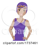 Poster, Art Print Of Teen Girl Swimmer Swim Cap Goggles Illustration