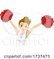 Poster, Art Print Of Teen Girl Cheerleader Pompoms Illustration