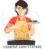 Poster, Art Print Of Teen Guy Barbecue Plate Illustration
