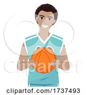 Poster, Art Print Of Teen Guy Black Hold Ball Basketball Illustration