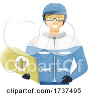 Poster, Art Print Of Teen Guy Snow Board Helmet Goggles Illustration