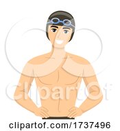 Teen Guy Swimmer Swim Cap Goggles Illustration