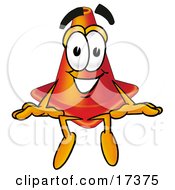 Traffic Cone Mascot Cartoon Character Sitting