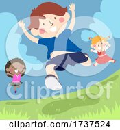 Poster, Art Print Of Kids Jumping Outdoors Grass Fields Illustration