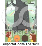 Poster, Art Print Of Kids Curious Tree Door Woodland Illustration