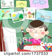Kid Girl Paint Drawing Room Illustration