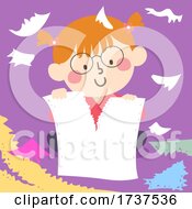 Kid Girl Tearing Papers Illustration