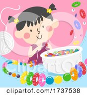 Poster, Art Print Of Kid Girl Threading Beads Illustration