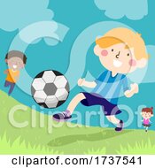 Poster, Art Print Of Kids Kicking Ball Outdoors Illustration