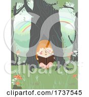 Kid Girl Read Inside Tree Trunk Illustration