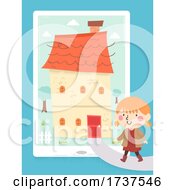 Poster, Art Print Of Kid Girl Walk Home Tablet App Illustration