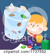 Poster, Art Print Of Kid Boy Observe Object Water Behavior Illustration