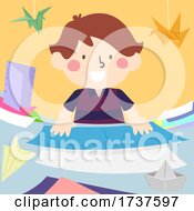 Poster, Art Print Of Kid Boy Folding Papers Origami Illustration