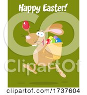 Poster, Art Print Of Bunny Running With An Egg With Happy Easter Text On Green