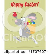 Poster, Art Print Of Easter Bunny Running With An Egg With Text