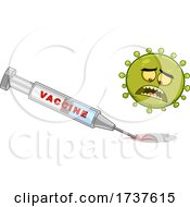 Scared Green Germ And Vaccine Syringe
