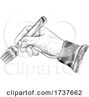 Poster, Art Print Of Hand With Food Eating Fork Vintage Woodcut Print