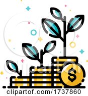 Poster, Art Print Of Financial Investments Or Money Savings Concept With Three Stacks Of Coins And Plants Growing Up