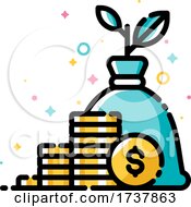 Poster, Art Print Of Income And Revenue Increase Return On Investment And Mutual Fund Raising Concept With Plant Growing Out Of Money Bag