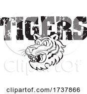 Poster, Art Print Of Tiger Sports Team School Mascot And Distressed Text Black And White