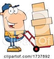 Poster, Art Print Of Delivery Man Using A Hand Truck To Move Boxes